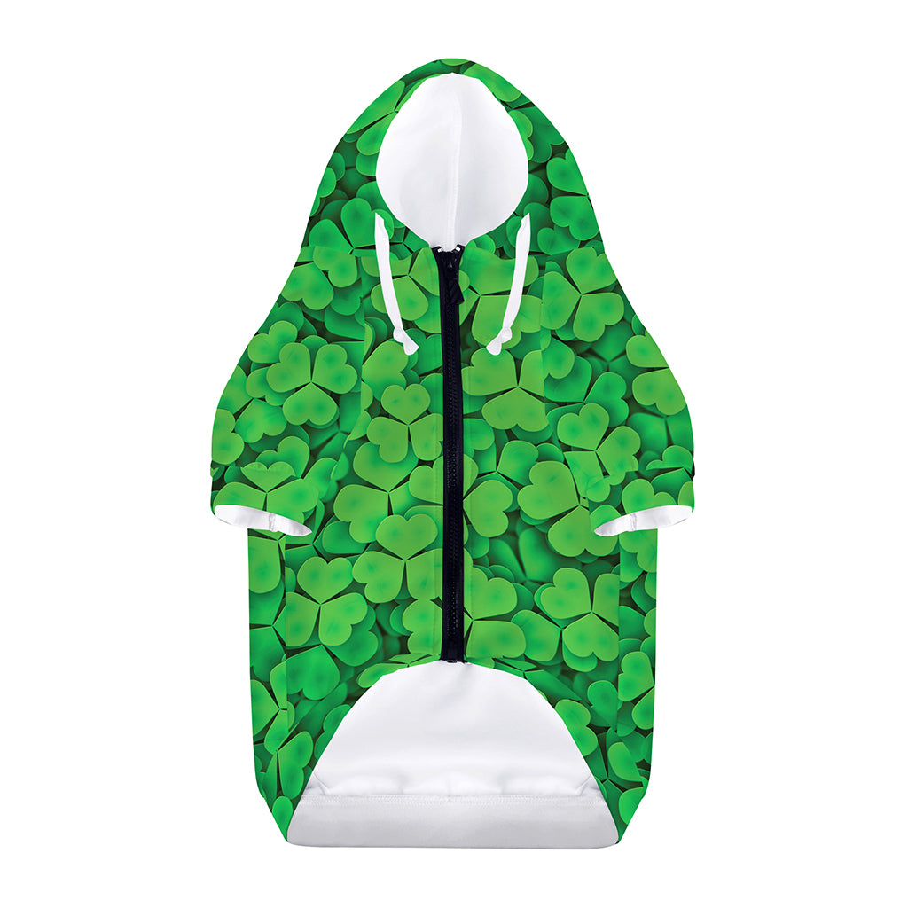 Green Clover St. Patrick's Day Print Dog Zip Up Hoodie