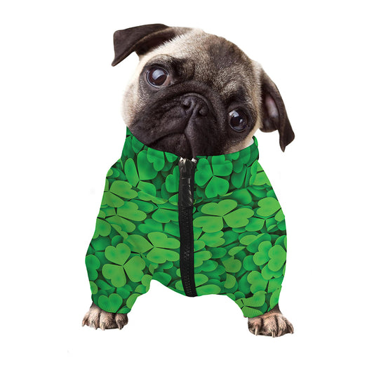 Green Clover St. Patrick's Day Print Dog Zip Up Jacket