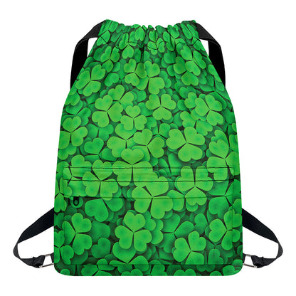Green Clover St. Patrick's Day Print Drawstring Backpack