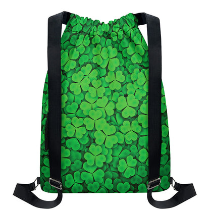 Green Clover St. Patrick's Day Print Drawstring Backpack