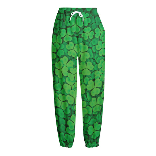 Green Clover St. Patrick's Day Print Fleece Lined Knit Pants