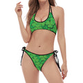 Green Clover St. Patrick's Day Print Halter Scoop Tie Side Bikini