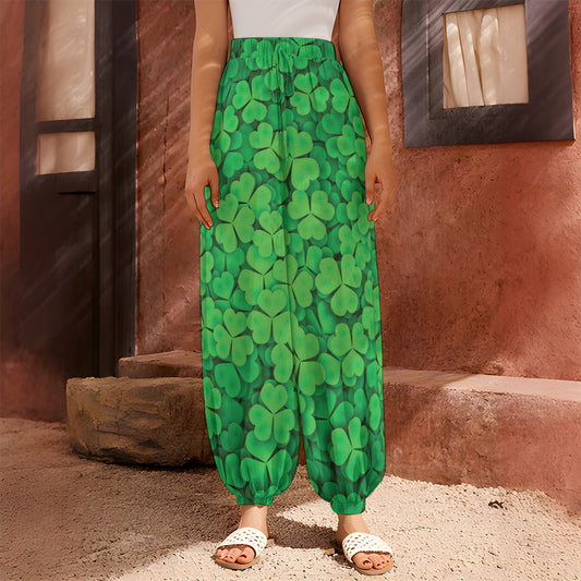 Green Clover St. Patrick's Day Print Harem Pants