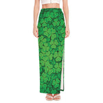 Green Clover St. Patrick's Day Print High Slit Maxi Skirt