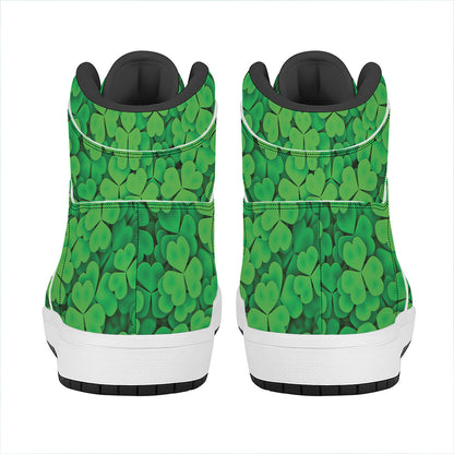 Green Clover St. Patrick's Day Print High Top Leather Sneakers