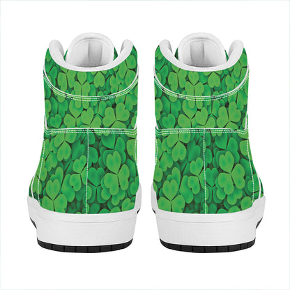 Green Clover St. Patrick's Day Print High Top Leather Sneakers