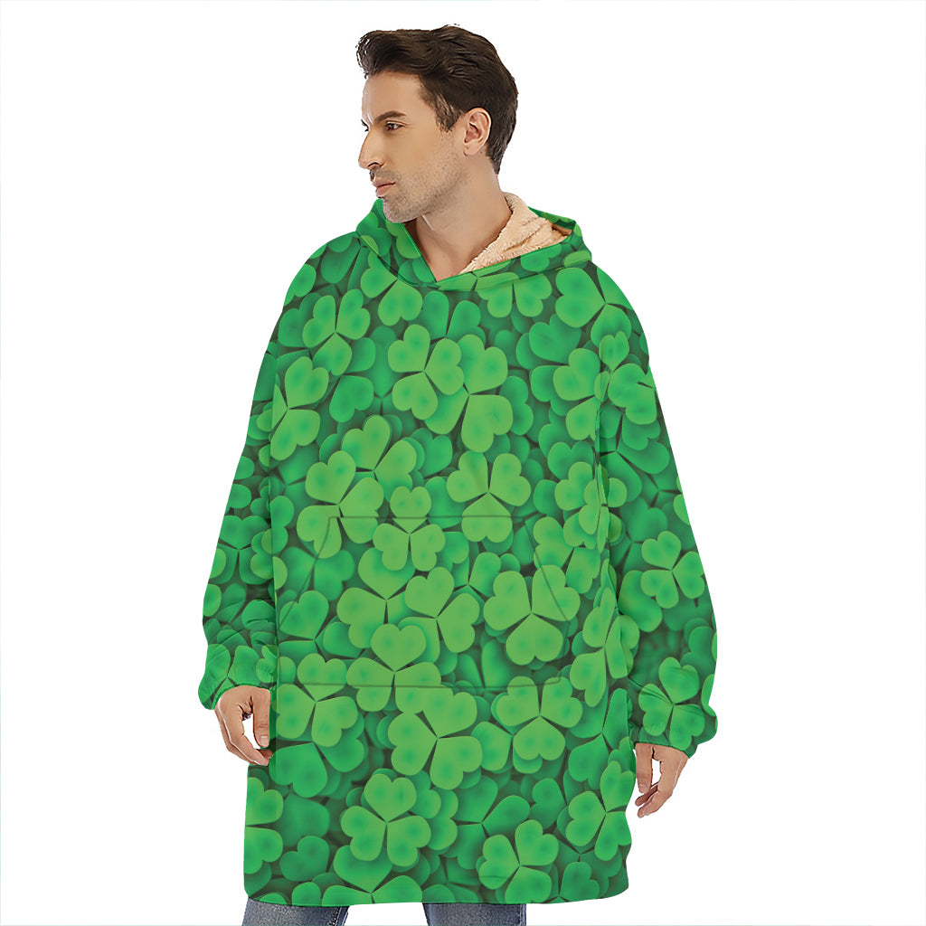 Green Clover St. Patrick's Day Print Hoodie Blanket