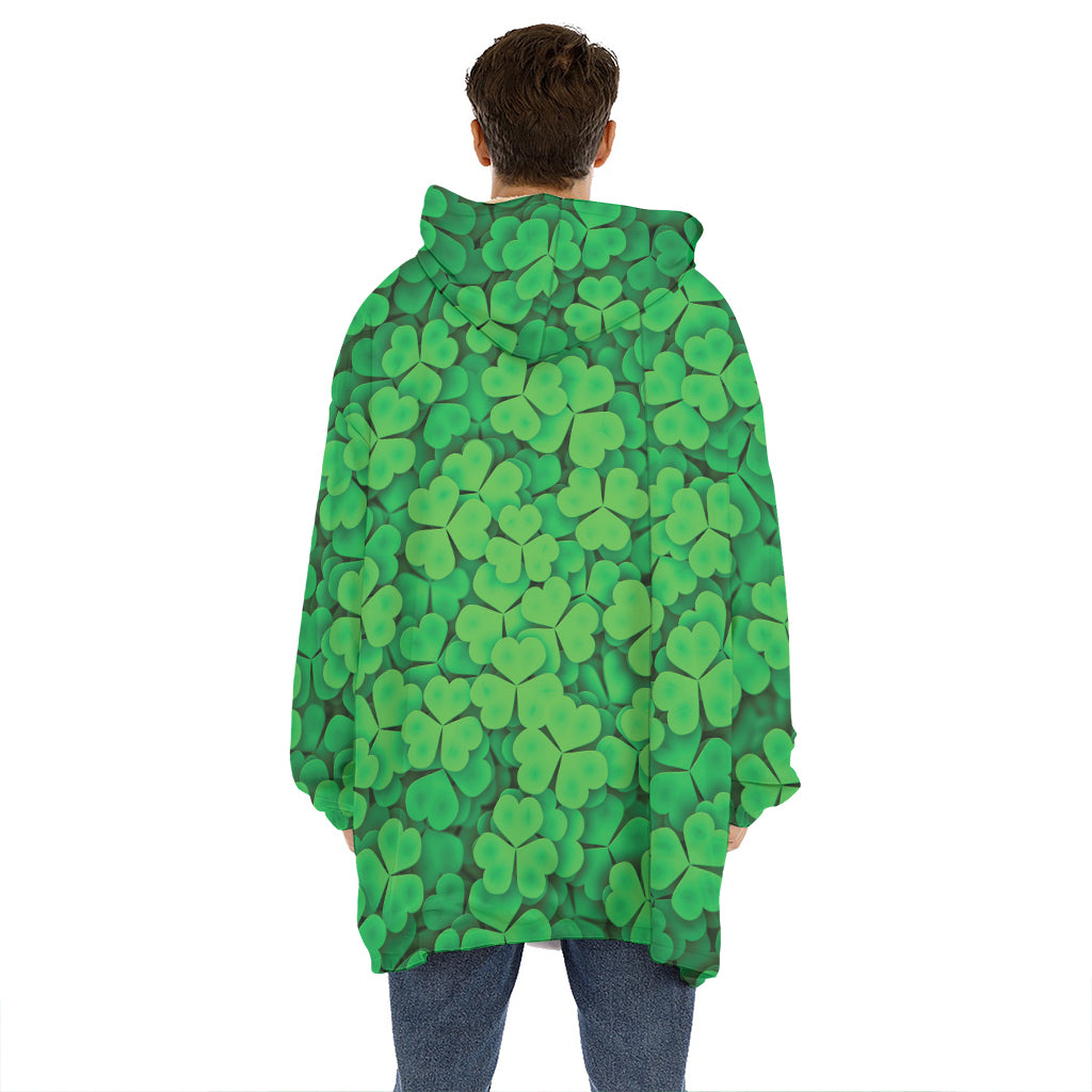Green Clover St. Patrick's Day Print Hoodie Blanket