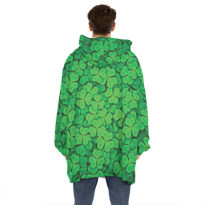 Green Clover St. Patrick's Day Print Hoodie Blanket