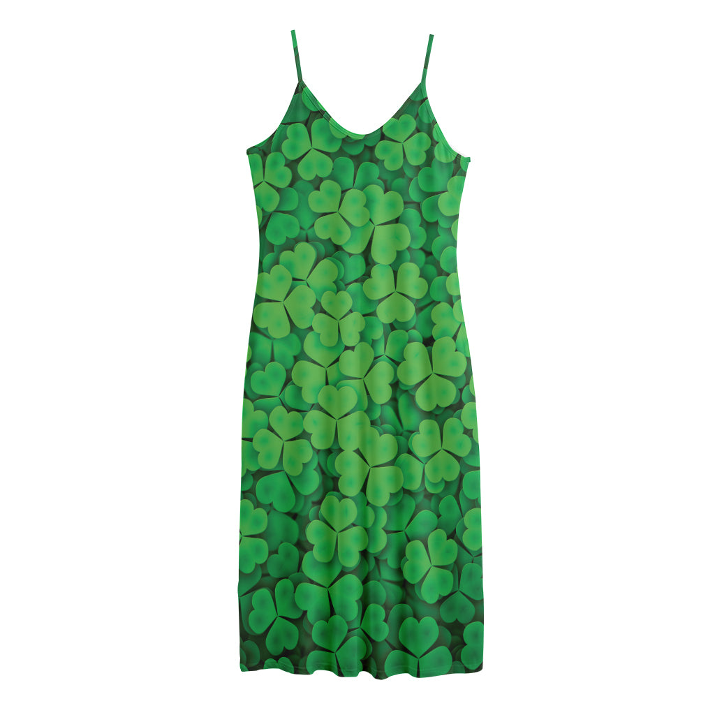 Green Clover St. Patrick's Day Print Jersey Midi Cami Dress