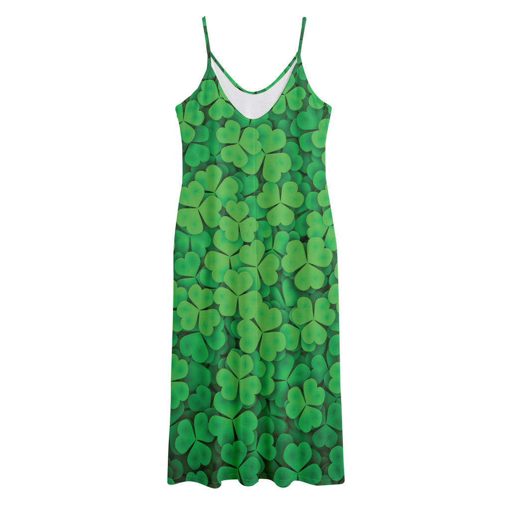 Green Clover St. Patrick's Day Print Jersey Midi Cami Dress