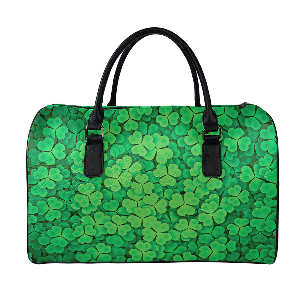 Green Clover St. Patrick's Day Print Leather Duffle Bag