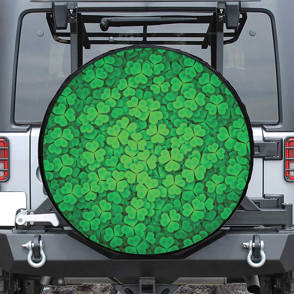 Green Clover St. Patrick's Day Print Leather Spare Tire Cover