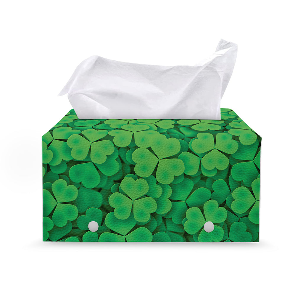 Green Clover St. Patrick's Day Print Leather Tissue Box Cover
