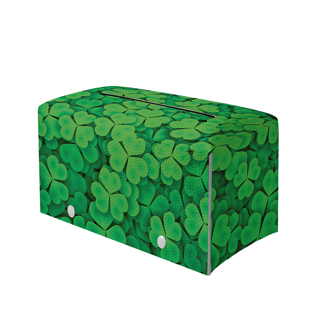 Green Clover St. Patrick's Day Print Leather Tissue Box Cover