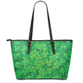 Green Clover St. Patrick's Day Print Leather Tote Bag With Zipper