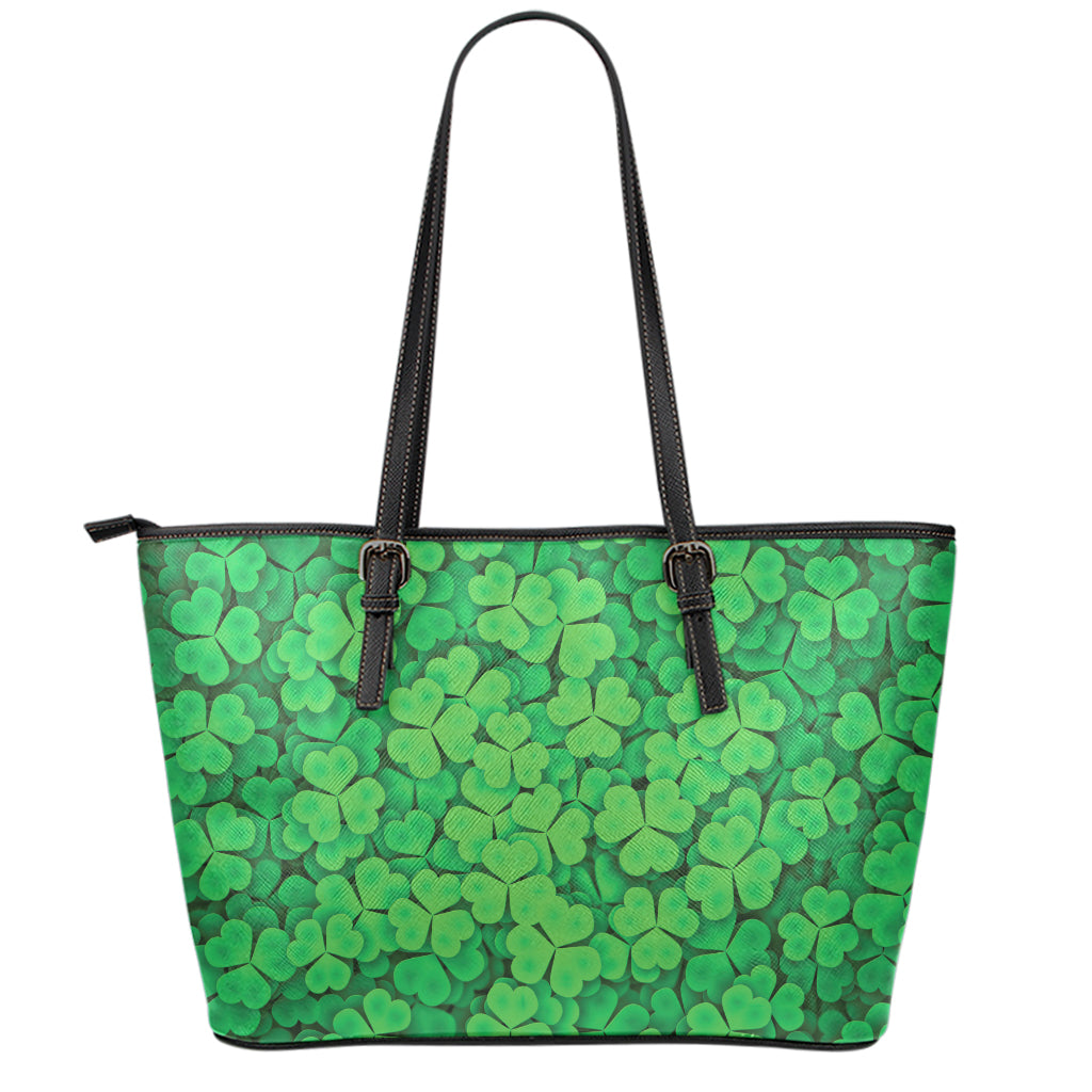 Green Clover St. Patrick's Day Print Leather Tote Bag