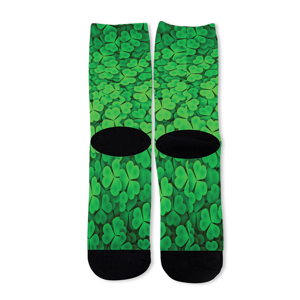 Green Clover St. Patrick's Day Print Long Socks