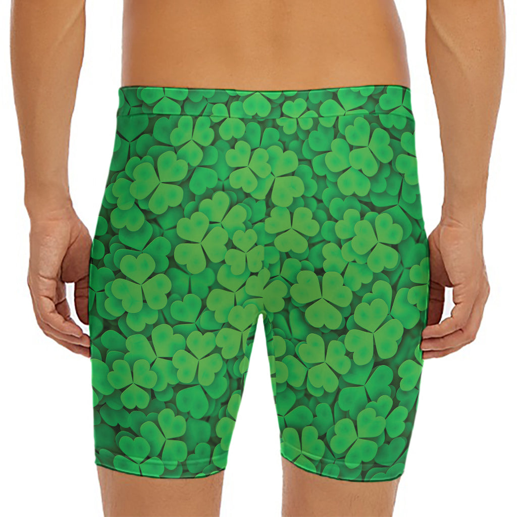 Green Clover St. Patrick's Day Print Men's Long Boxer Briefs