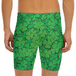 Green Clover St. Patrick's Day Print Men's Long Boxer Briefs