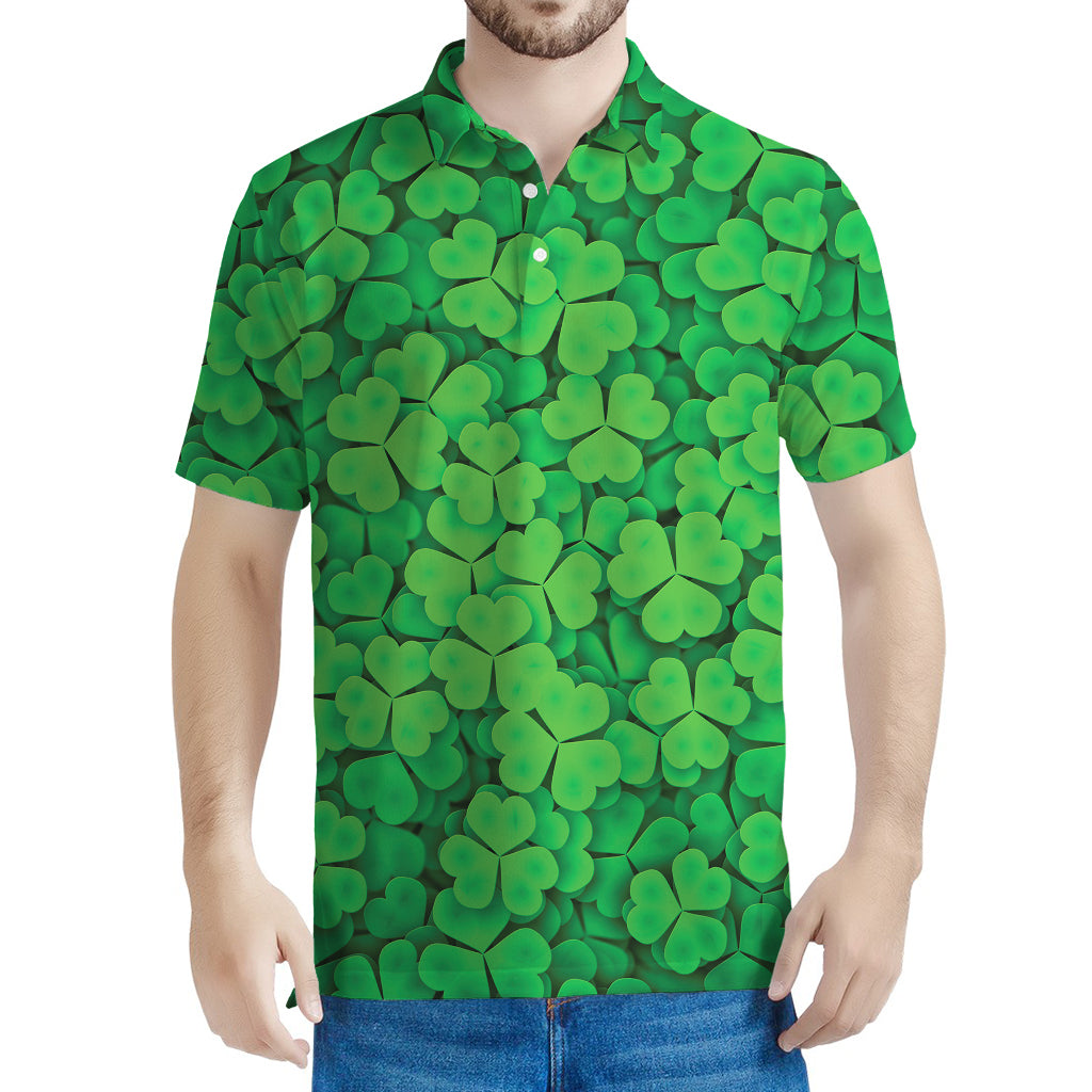 Green Clover St. Patrick's Day Print Men's Polo Shirt