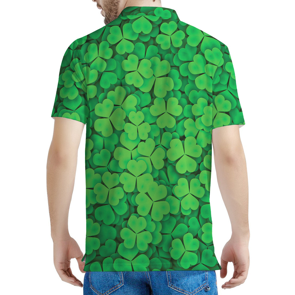 Green Clover St. Patrick's Day Print Men's Polo Shirt