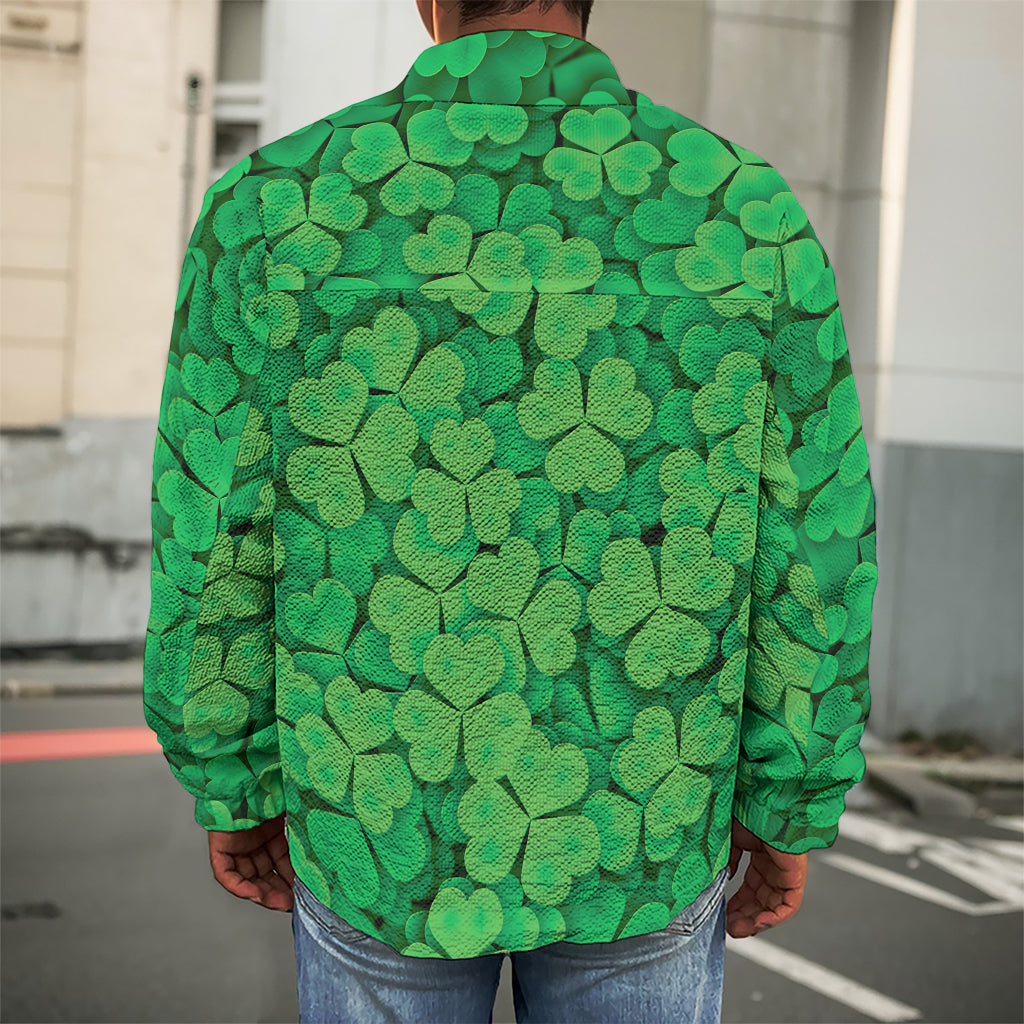 Green Clover St. Patrick's Day Print Men's Shirt Jacket
