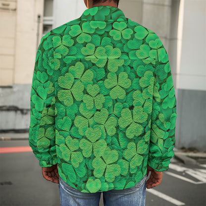 Green Clover St. Patrick's Day Print Men's Shirt Jacket