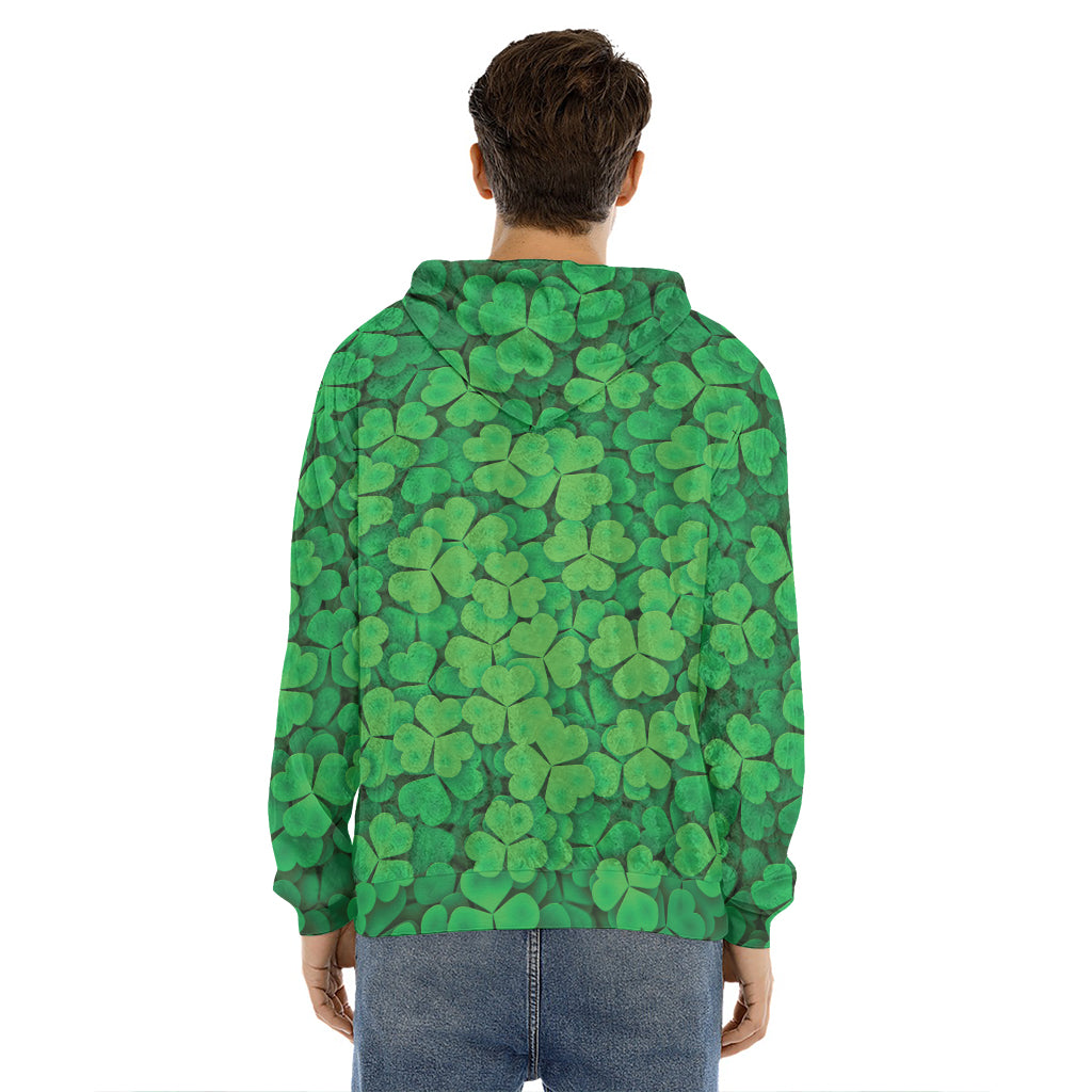 Green Clover St. Patrick's Day Print Men's Velvet Pullover Hoodie