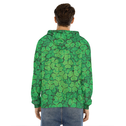 Green Clover St. Patrick's Day Print Men's Velvet Pullover Hoodie