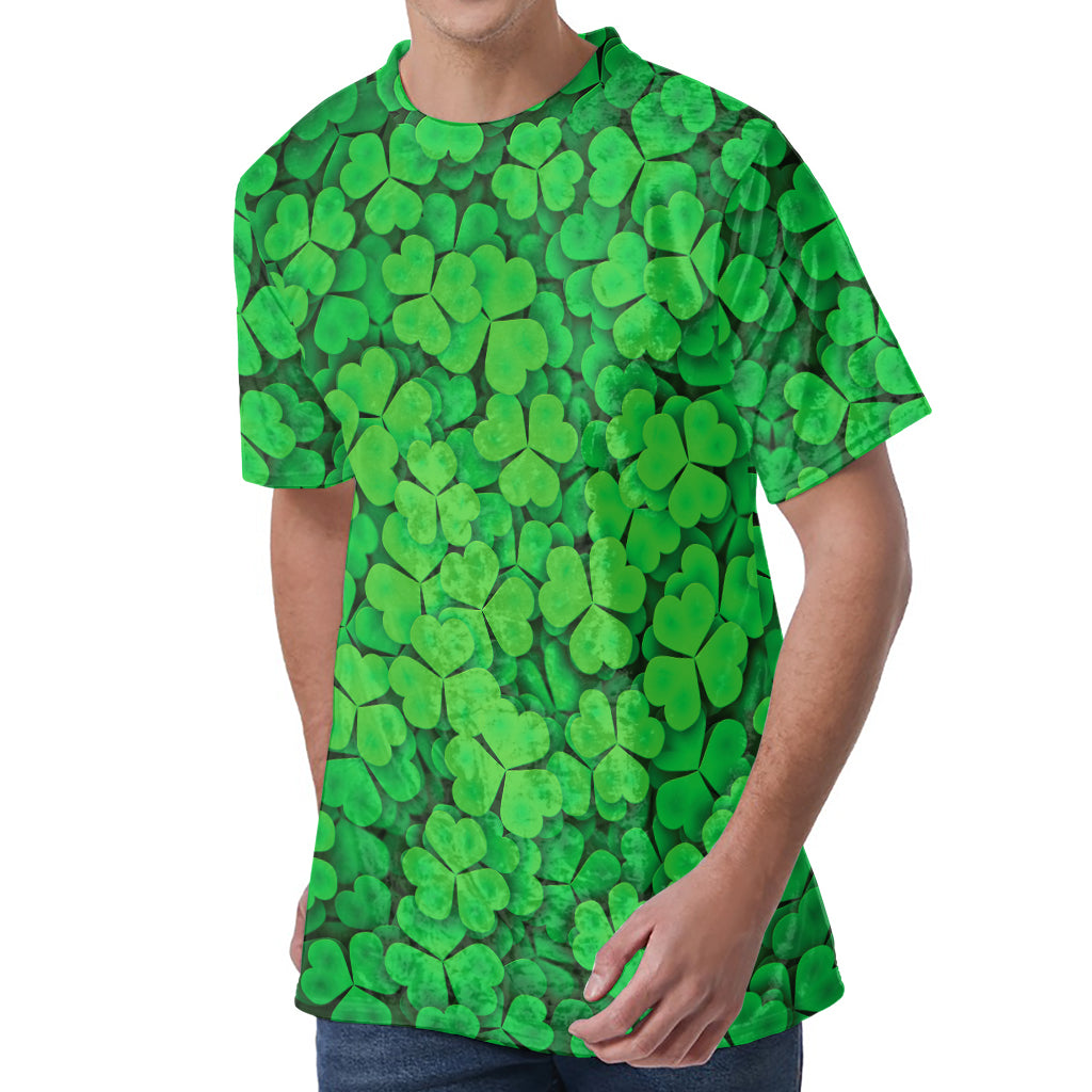 Green Clover St. Patrick's Day Print Men's Velvet T-Shirt