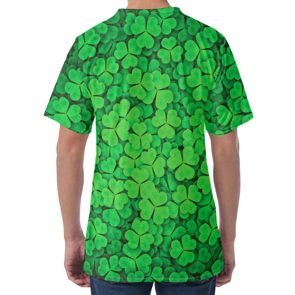Green Clover St. Patrick's Day Print Men's Velvet T-Shirt