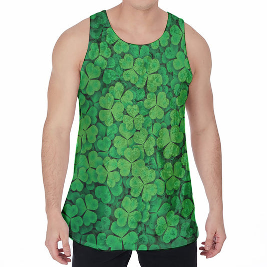 Green Clover St. Patrick's Day Print Men's Velvet Tank Top