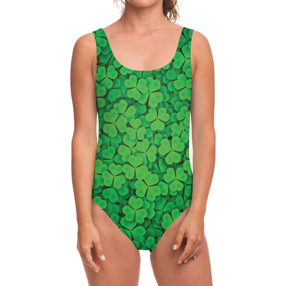 Green Clover St. Patrick's Day Print One Piece Swimsuit