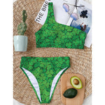 Green Clover St. Patrick's Day Print One Shoulder Bikini Top