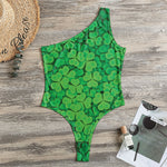 Green Clover St. Patrick's Day Print One Shoulder Bodysuit
