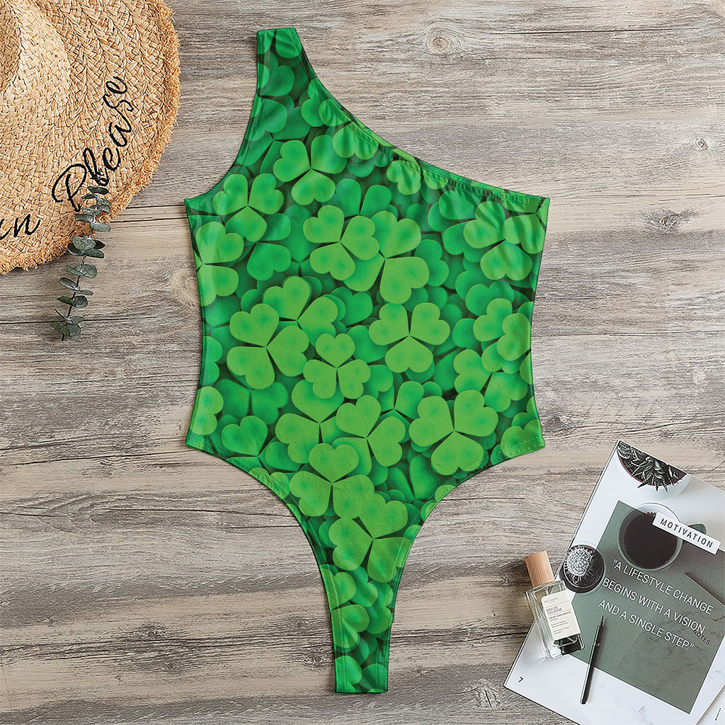 Green Clover St. Patrick's Day Print One Shoulder Bodysuit