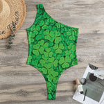 Green Clover St. Patrick's Day Print One Shoulder Bodysuit