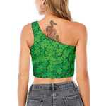 Green Clover St. Patrick's Day Print One Shoulder Crop Top