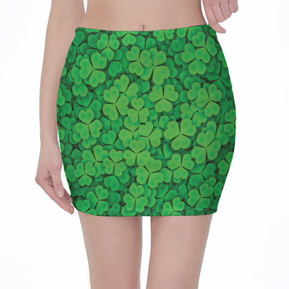 Green Clover St. Patrick's Day Print Pencil Mini Skirt