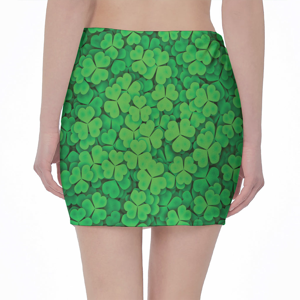 Green Clover St. Patrick's Day Print Pencil Mini Skirt