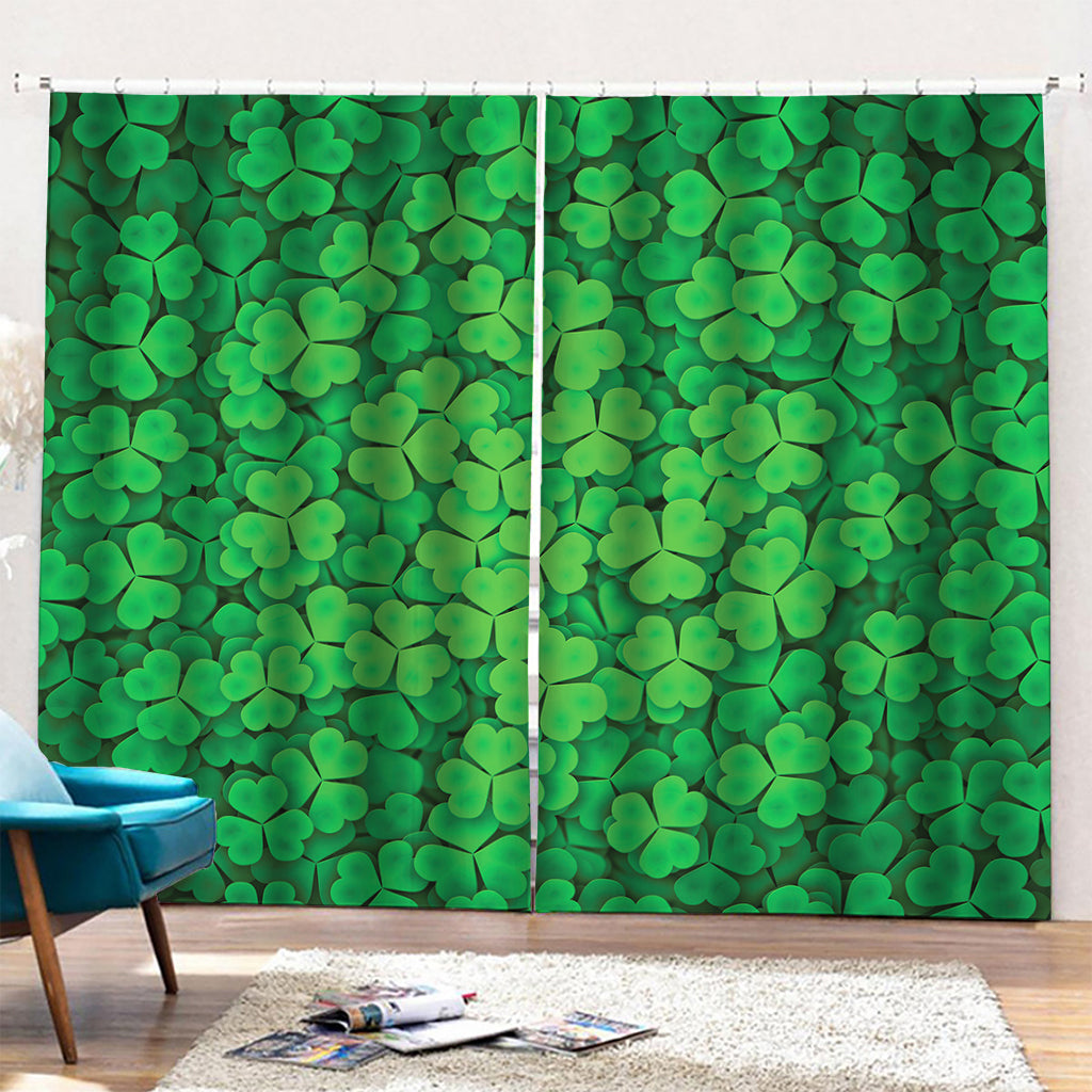 Green Clover St. Patrick's Day Print Pencil Pleat Curtains