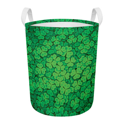 Green Clover St. Patrick's Day Print Round Laundry Basket
