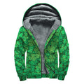 Green Clover St. Patrick's Day Print Sherpa Lined Zip Up Hoodie