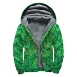 Green Clover St. Patrick's Day Print Sherpa Lined Zip Up Hoodie