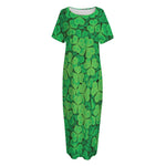 Green Clover St. Patrick's Day Print Short Sleeve Long Nightdress