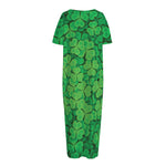 Green Clover St. Patrick's Day Print Short Sleeve Long Nightdress
