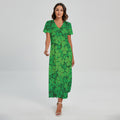 Green Clover St. Patrick's Day Print Short Sleeve Maxi Dress