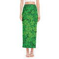 Green Clover St. Patrick's Day Print Side Slit Maxi Skirt