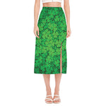 Green Clover St. Patrick's Day Print Side Slit Midi Skirt